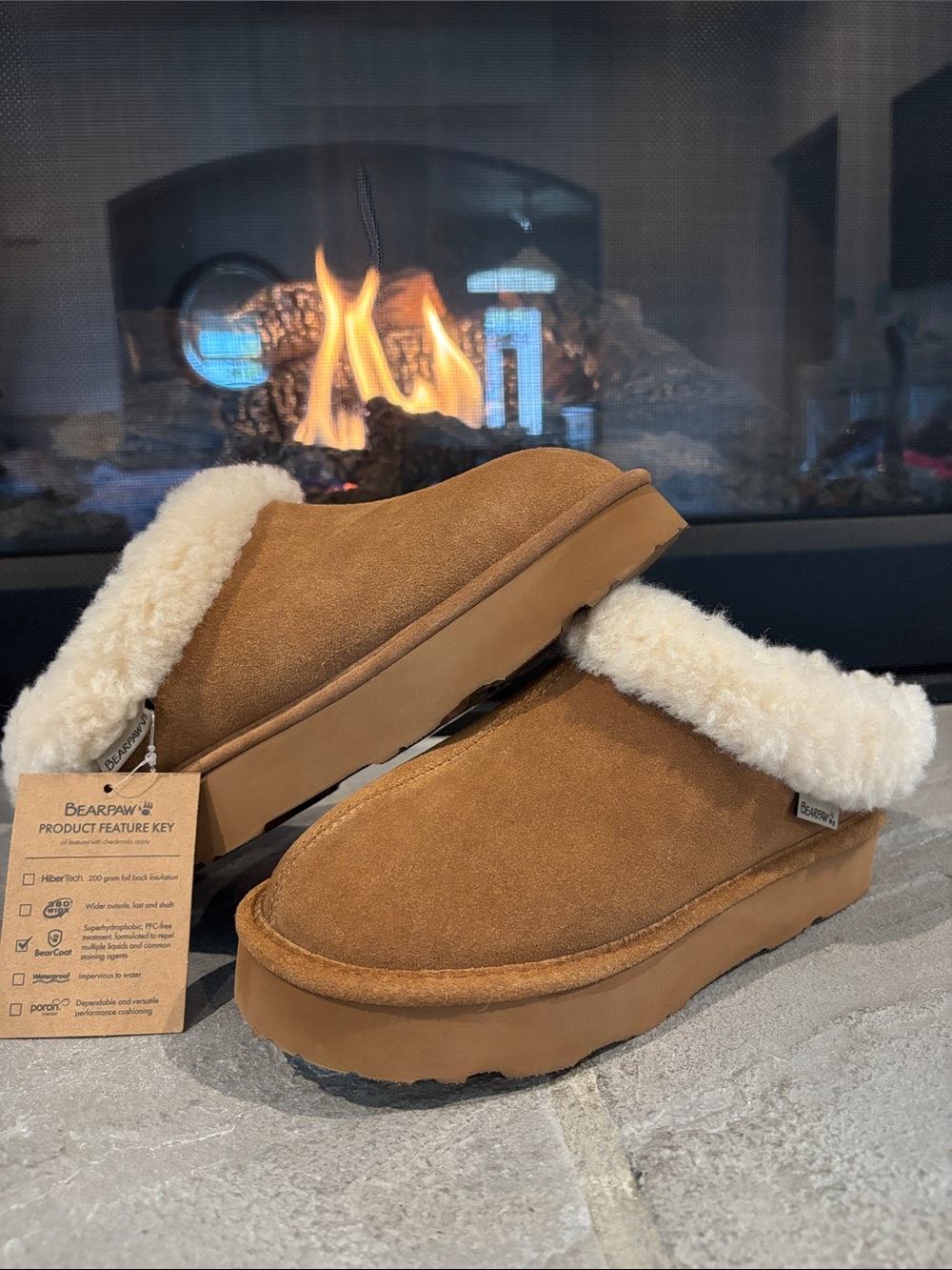 Bearpaw Blakley Suede Upper,faux fur lined,treated, rubber outsole slipper/clog
